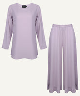 Light Purple Short-Length Shirt with Flared Trousers Matching Set