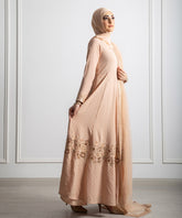 Delicate Peach Fuzz Emb. Cut Panel Dress