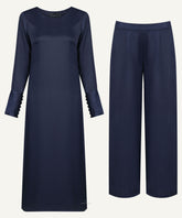 Dark Blue Pleated Cuff Midi-Length Matching Set