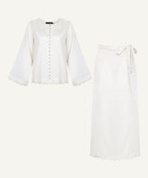 Off-White Scalloped Top & Skirt Matching Set