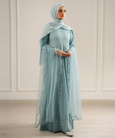 Embroidered Lush Aqua Haze Panel Dress