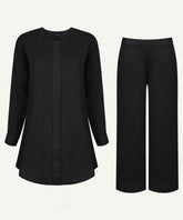 Black Hidden Placket Top Matching Set