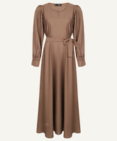AYA Mocha Pleated Sleeve Belted Abaya