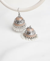 Beige Crystal Pearl Dome Jhumka Earrings
