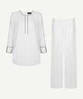 White Contrast Piping Matching Set