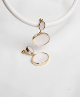 Gold With Milky White Disc Drop Earrings