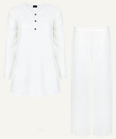 White Contrast Button Placket Matching Set