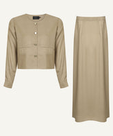 Nude Brown Soft-Fit Jacket with Skirt Matching Set