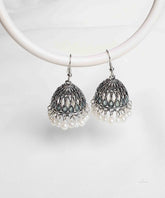 Grey Stone Silver Jhumka Earrings