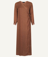 Brown Polka Dot Printed Wrap Maxi Dress
