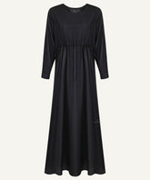 Black Front Gathered A-Line Abaya