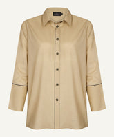 Champagne Beige Contrast Piping Button-Down Shirt