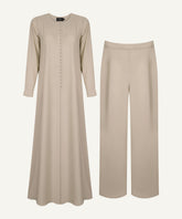 Light Taupe Loops Button Dress Set