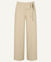 Dark Beige Front Pleated Wide-Legged Trousers