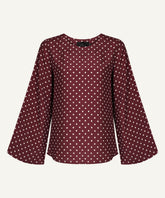 Maroon Polka Dot Bell Sleeve Basic Blouse