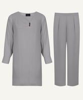 Steel Grey Pleated Neck Midi-Length Matching Set