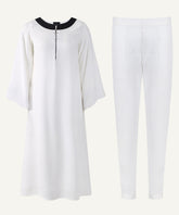 White Contrast Neck Midi-Length Matching Set