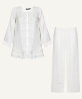 White Self-Textured Lace Jacket Matching Set
