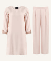 Honey Peach Contrast Cuff Midi-Length Matching Set