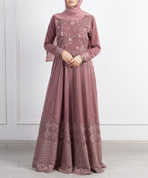 Embroidered Mauve Wood Glam Panel Dress