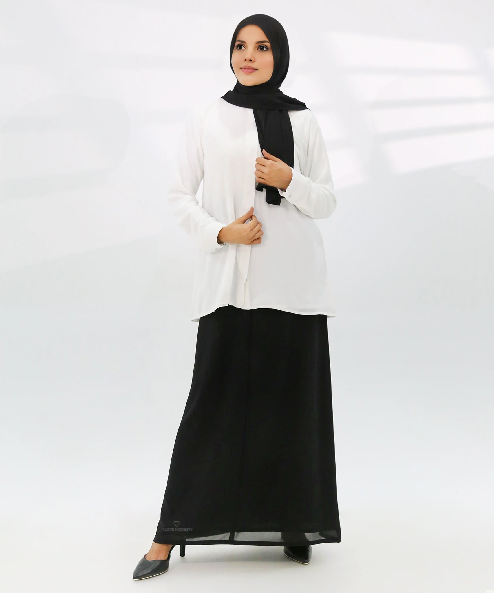 White Hidden Placket Top