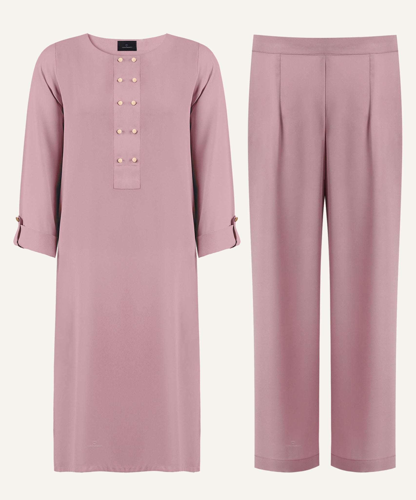 Matching Set Ross Rose Bisque Double Buttoned Midi-Length Matching Set – iLoveModesty.pk
